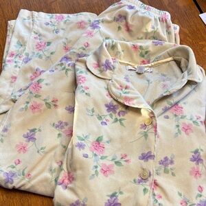 Midnight by Carole Hochman Floral Pajama Set - Cream with Pink and Purple